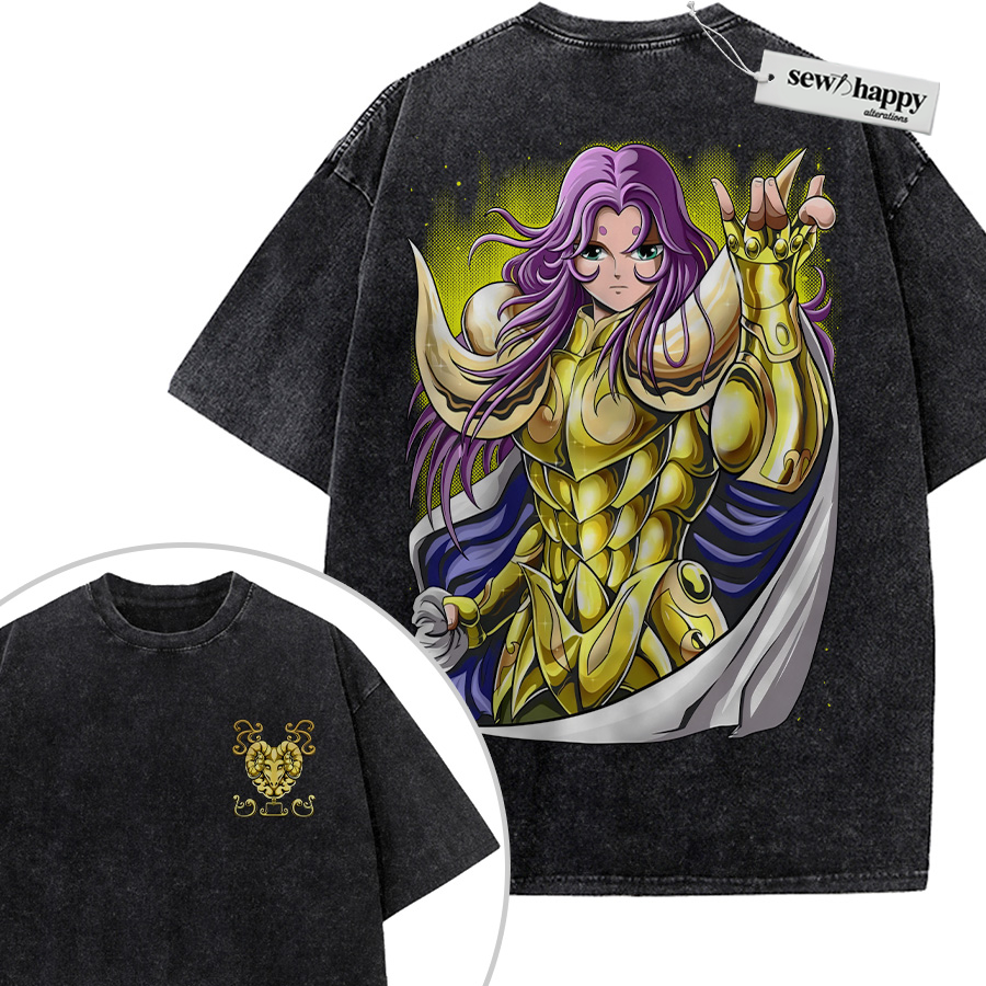Wash Tee Aries Mu Shirt, Saint Seiya Shirt, Anime Shirt, Vintage T-Shirt 2-Sided