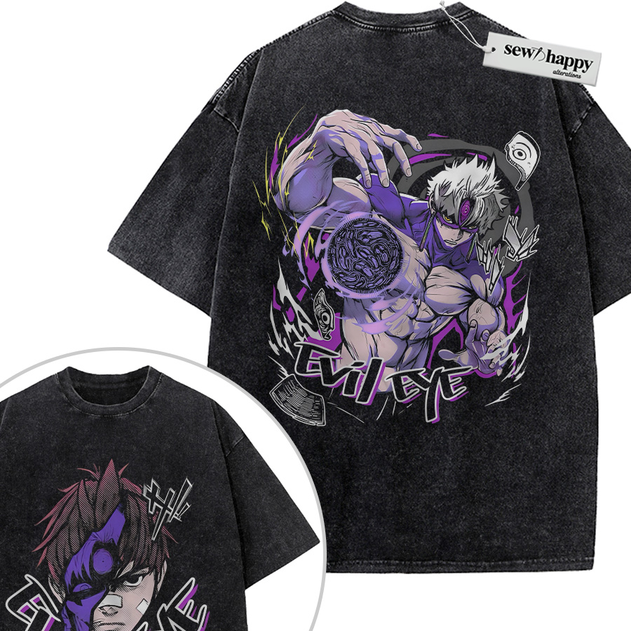 Wash Tee Evil Eye Shirt, Dandadan Shirt, Anime Shirt, Vintage T-Shirt 2-Sided