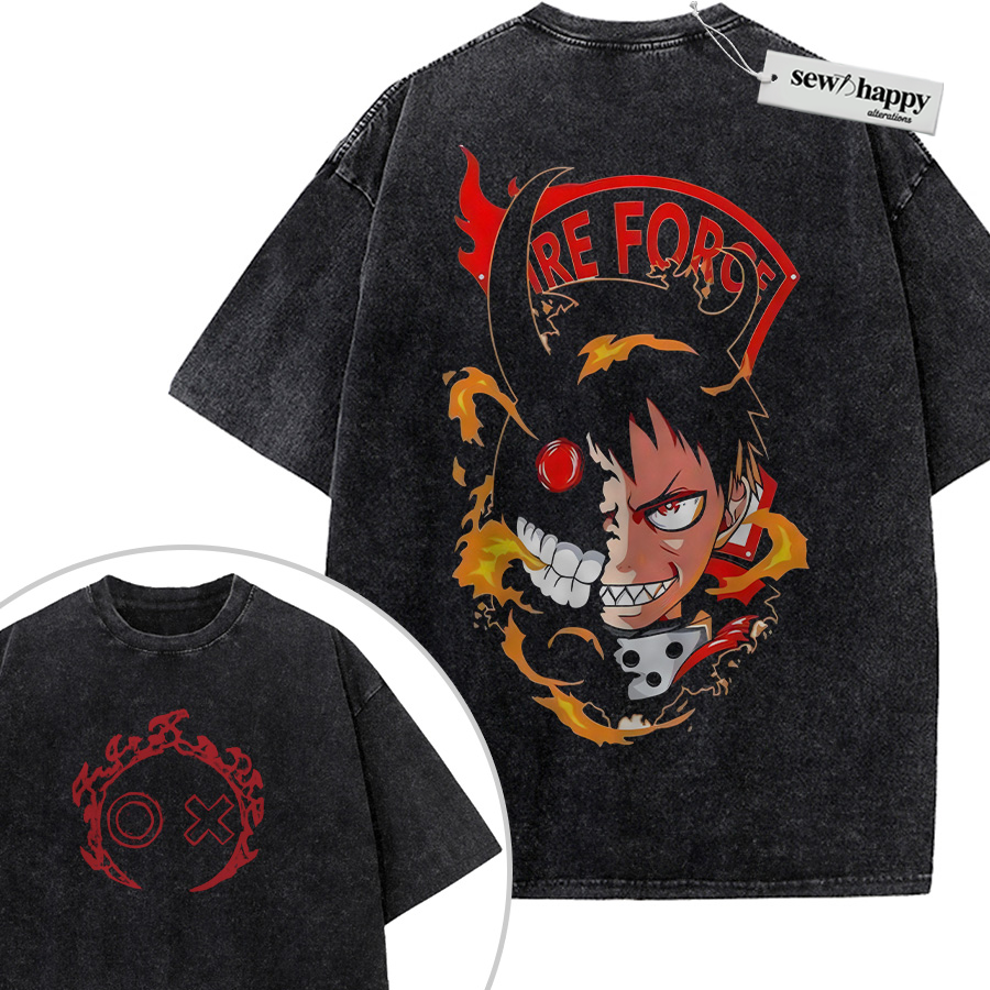 Wash Tee Shinra Kusakabe Shirt, Fire Force Shirt, Anime Shirt, Vintage T-Shirt 2-Sided
