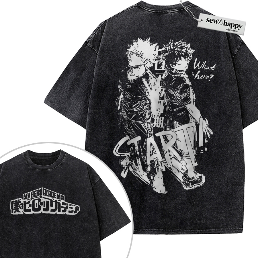 Wash Tee Deku and Katsuki Bakugo Shirt, MHA Shirt, Anime Shirt, Vintage Tee 2-Sided