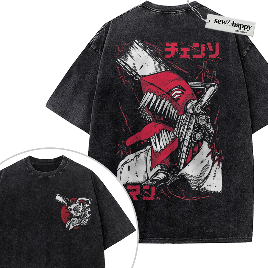 Wash Tee Denji Shirt, Chainsaw Devil Shirt, Chainsaw Man Shirt, Anime Shirt, Vintage T-Shirt 2-Sided