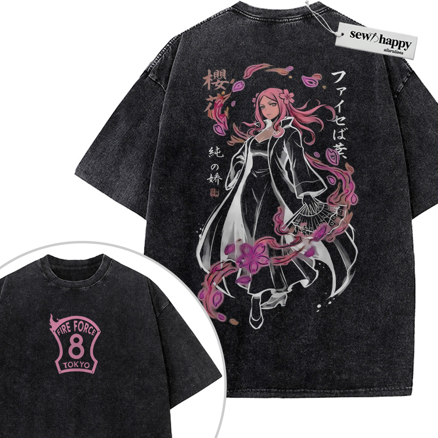Wash Tee Hikifune Rina Shirt, Fire Force Shirt, Anime Shirt, Vintage T-Shirt 2-Sided