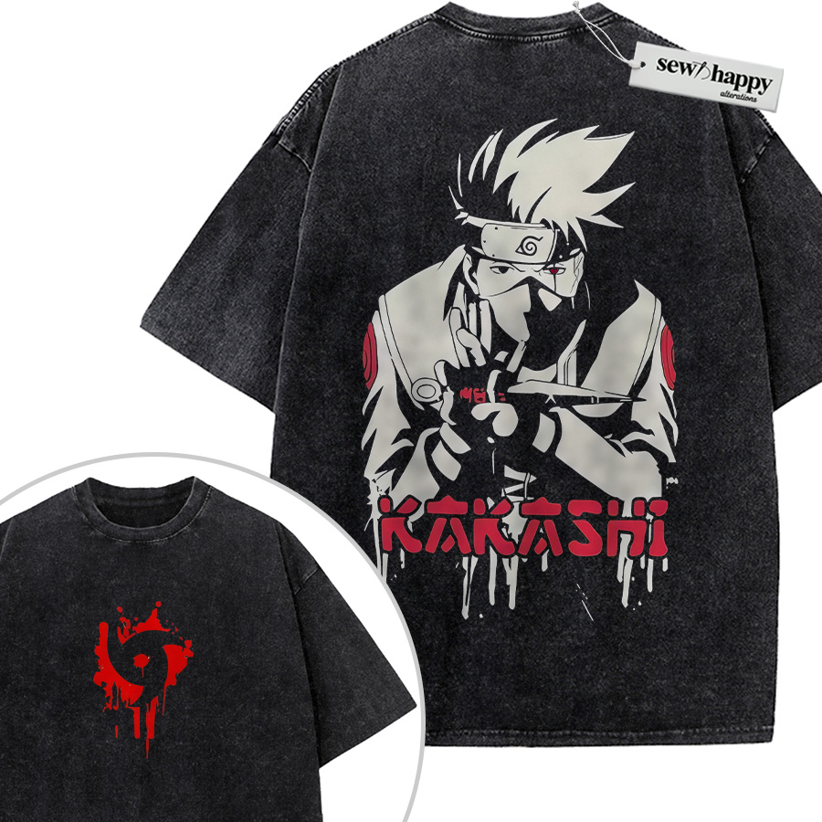 Wash Tee Kakashi Hatake Shirt, Naruto Shirt, Anime Shirt, Vintage T-Shirt 2-Sided