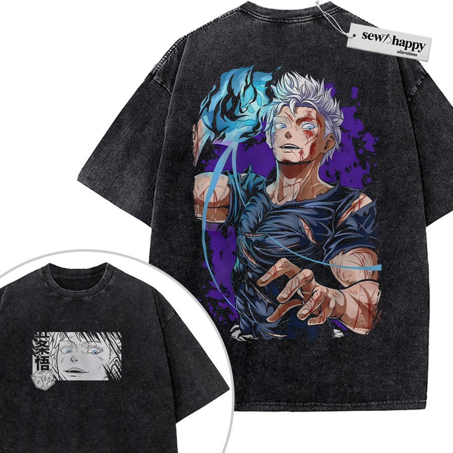 Wash Tee Satoru Gojo Shirt, Jujutsu Kaisen Shirt, Anime Shirt, Vintage T-Shirt 2-Sided