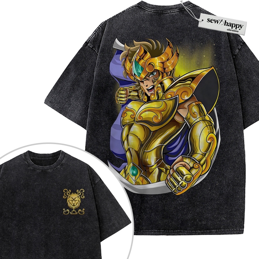 Wash Tee Leo Aiolia Shirt, Saint Seiya Shirt, Anime Shirt, Vintage T-Shirt 2-Sided