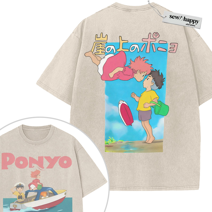 Wash Tee Ponyo Shirt, Studio Ghibli Shirt, Anime Shirt, Vintage T-Shirt 2-Sided