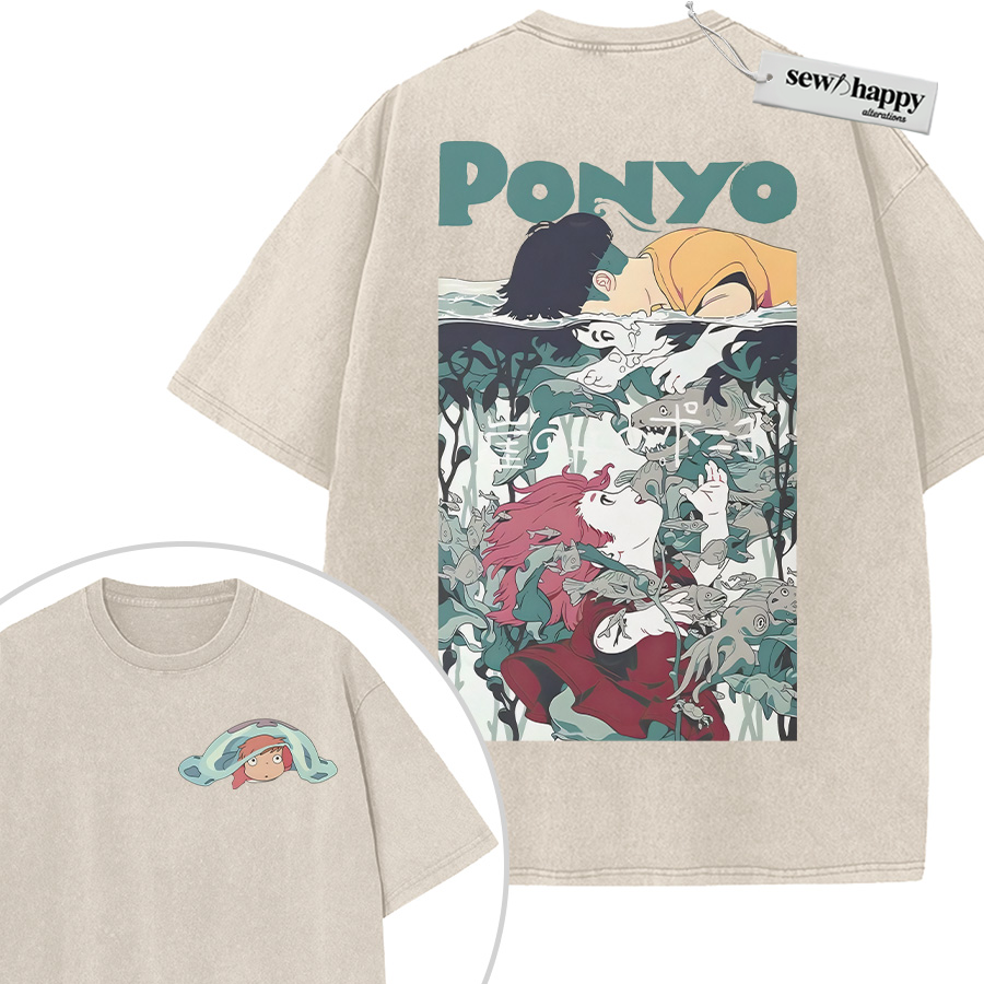 Wash Tee Ponyo Shirt, Studio Ghibli Shirt, Anime Shirt, Vintage T-Shirt 2-Sided