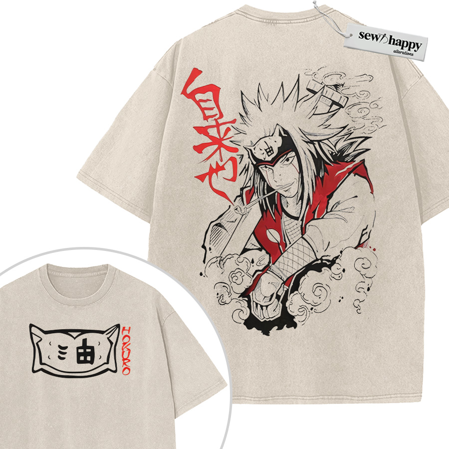 Wash Tee Jiraiya Shirt, Naruto Shirt, Anime Shirt, Vintage T-Shirt 2-Sided