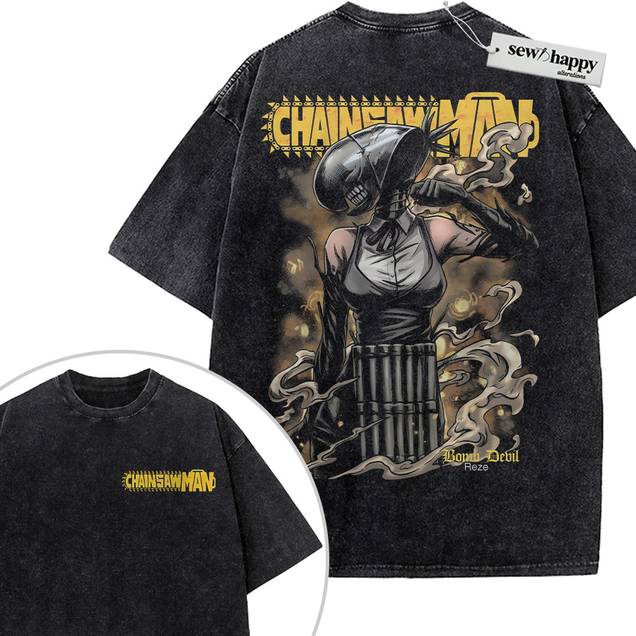 Wash Tee Reze Shirt, Chainsaw Man Shirt, Anime Shirt, Vintage T-Shirt 2-Sided