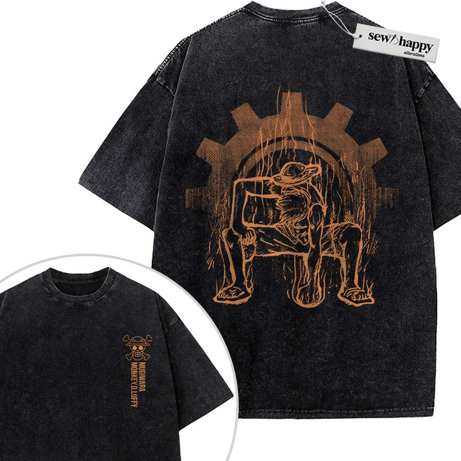 Wash Tee Monkey D Luffy Shirt, One Piece Shirt, Anime Shirt, Vintage T-Shirt 2-Sided