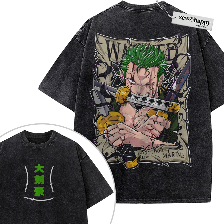Wash Tee Roronoa Zoro Shirt, One Piece Shirt, Anime Shirt, Vintage Tee 2-Sided