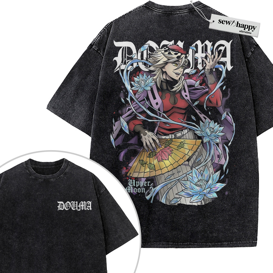 Wash Tee Doma Shirt, Demon Slayer Shirt, Anime Shirt, Vintage T-Shirt 2-Sided