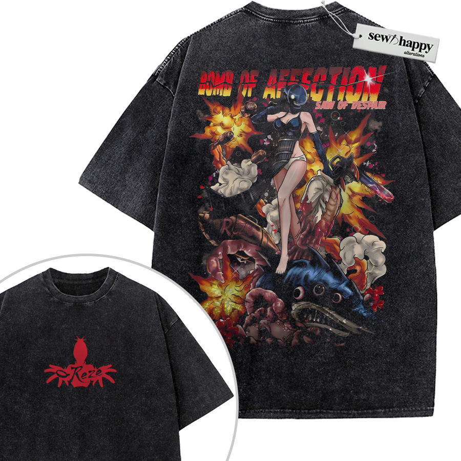 Wash Tee Reze Shirt, Chainsaw Man Shirt, Anime Shirt, Vintage T-Shirt 2-Sided