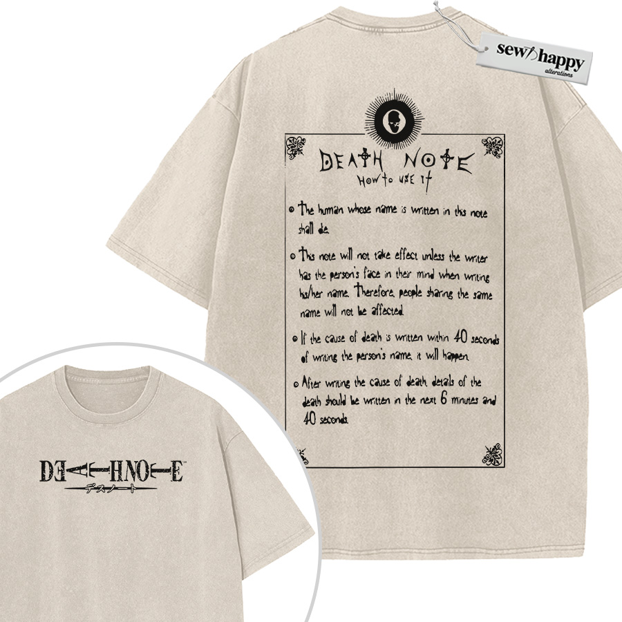 Wash Tee Death Note Shirt, Anime Shirt, Vintage Tee 2-Sided