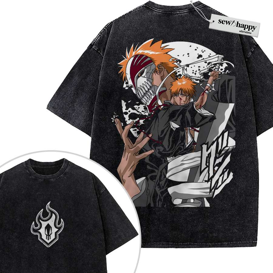 Wash Tee Ichigo Kurosaki Shirt, Bleach Shirt, Anime Shirt, Vintage T-Shirt 2-Sided