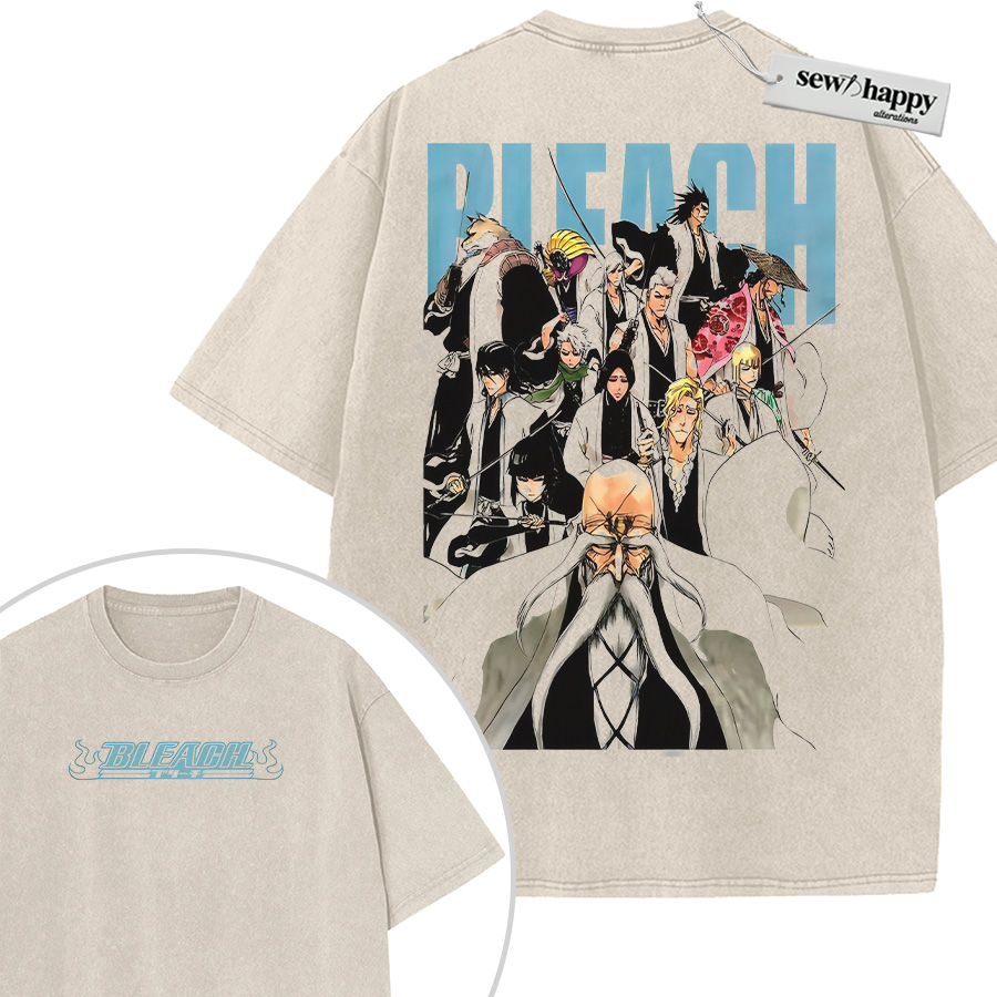 Wash Tee Gotei 13 Shirt, Bleach Shirt, Anime Shirt, Vintage T-Shirt 2-Sided