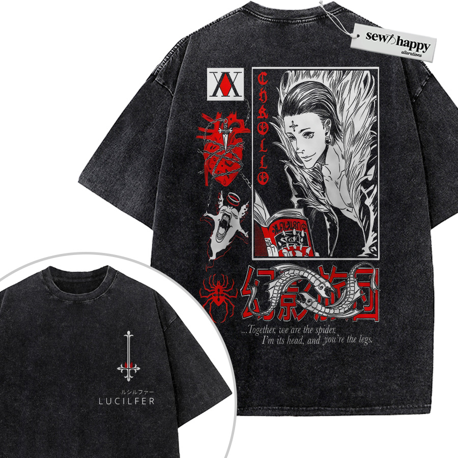 Wash Tee Chrollo Lucilfer Shirt, Hunter x Hunter Shirt, Anime Shirt, Vintage Tee 2-Sided