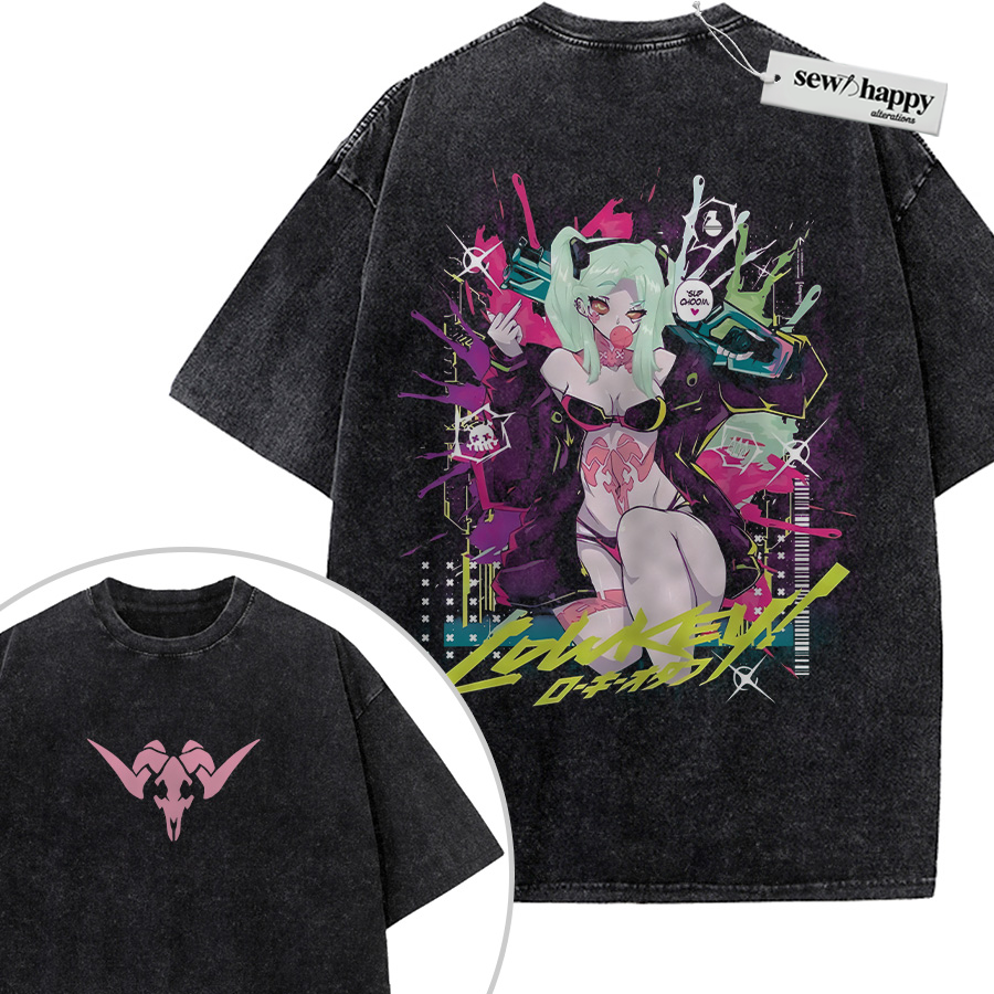 Wash Tee Rebecca Shirt, Cyberpunk: Edgerunners Shirt, Game Shirt, Vintage Tee 2-Sided