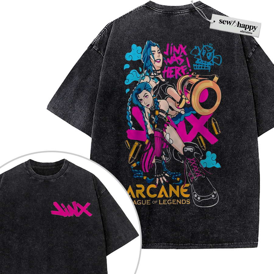Wash Tee Jinx Shirt, League of Legends Shirt, Game Shirt, Vintage Tee 2-Sided