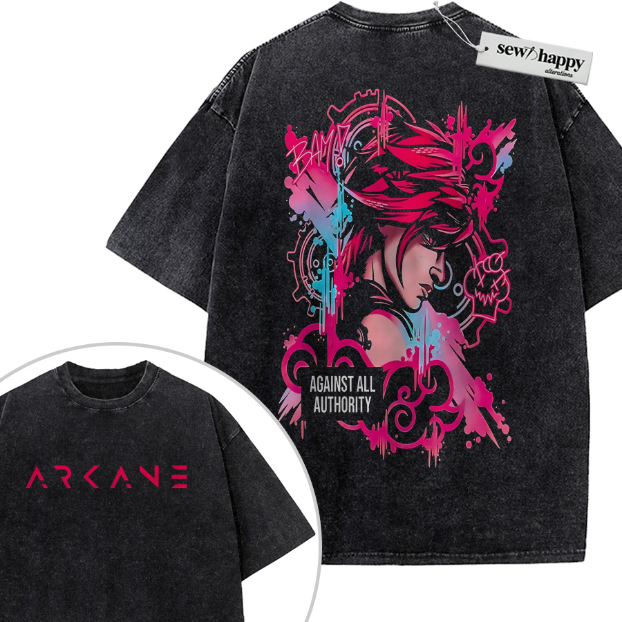 Wash Tee Vi Shirt, Arcane Shirt, League of Legends Shirt, Game Shirt, Vintage Tee 2-Sided