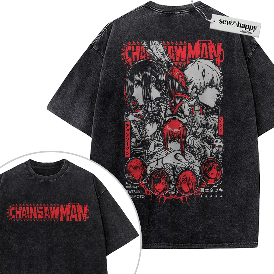 Wash Tee Chainsaw Man Shirt, Anime Shirt, Vintage Tee 2-Sided