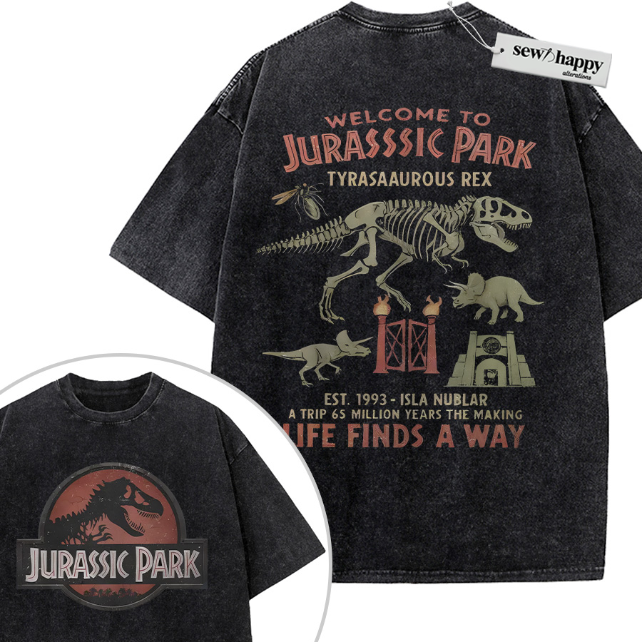 Wash Tee Jurassic Park Shirt, Movie Shirt, Vintage T-Shirt 2-Sided