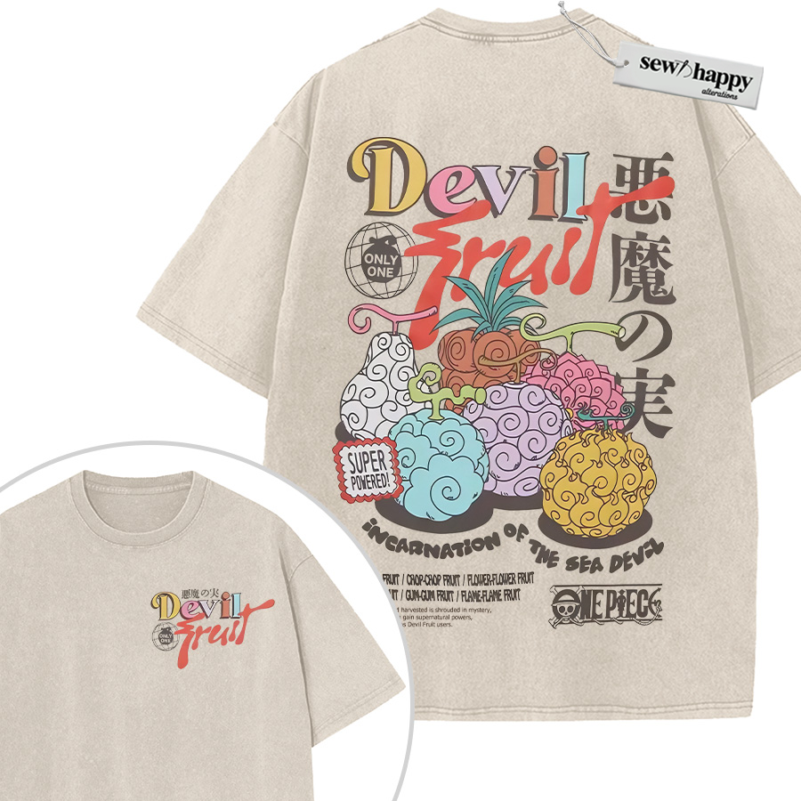 Wash Tee Devil Fruit Shirt, One Piece Shirt, Anime Shirt, Vintage Tee 2-Sided