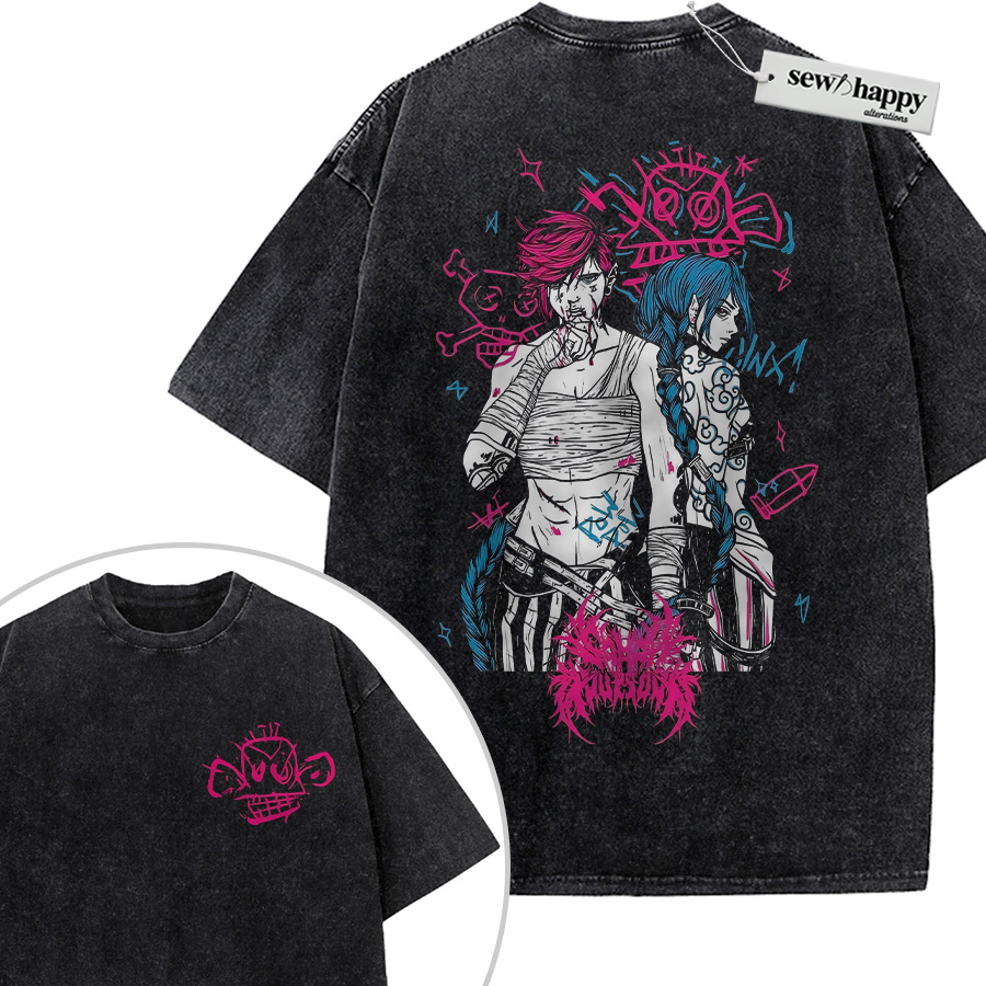 Wash Tee Vi Shirt, Jinx Shirt, League of Legends Shirt, Game Shirt, Vintage Tee 2-Sided