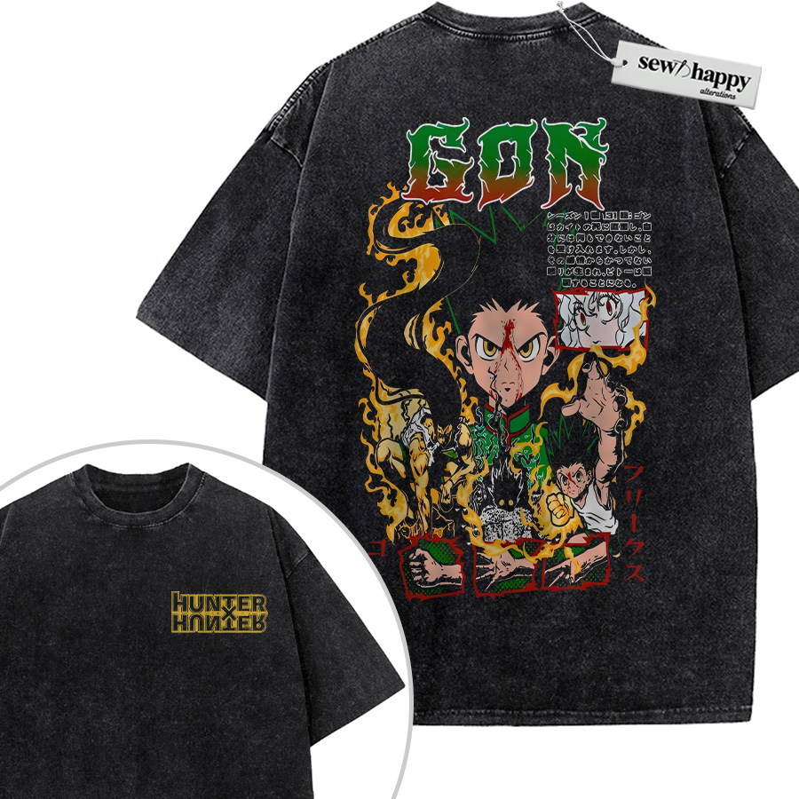 Wash Tee Gon Freecss Shirt, Hunter x Hunter Shirt, HxH Shirt, Anime Shirt, Vintage Tee 2-Sided