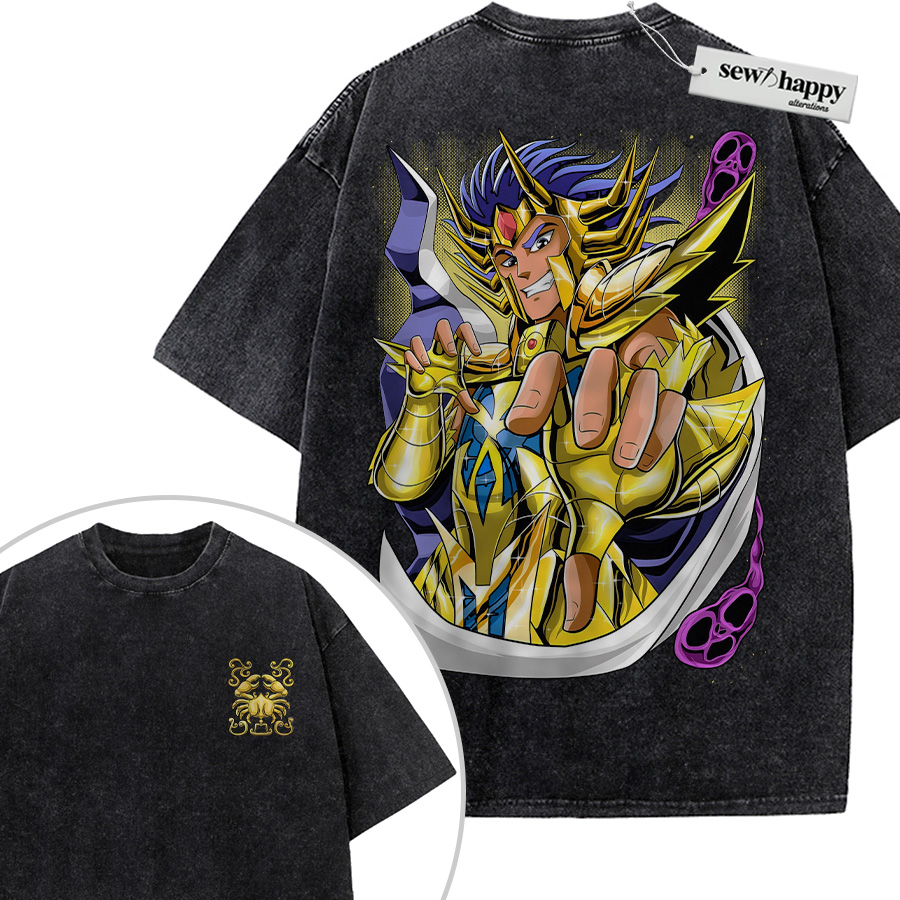 Wash Tee Cancer Deathmask Shirt, Saint Seiya Shirt, Anime Shirt, Vintage T-Shirt 2-Sided