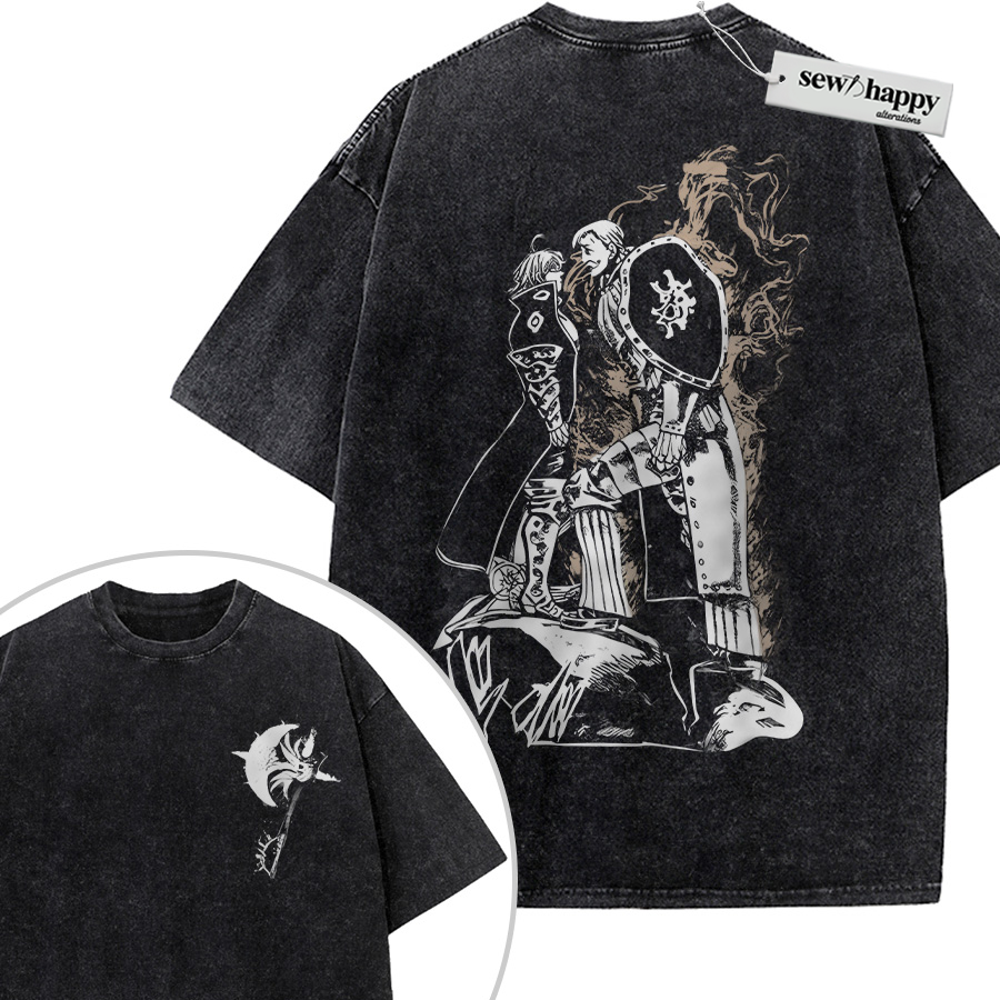 Wash Tee Escanor Shirt, Seven Deadly Sins Shirt, Anime Shirt, Vintage T-Shirt 2-Sided