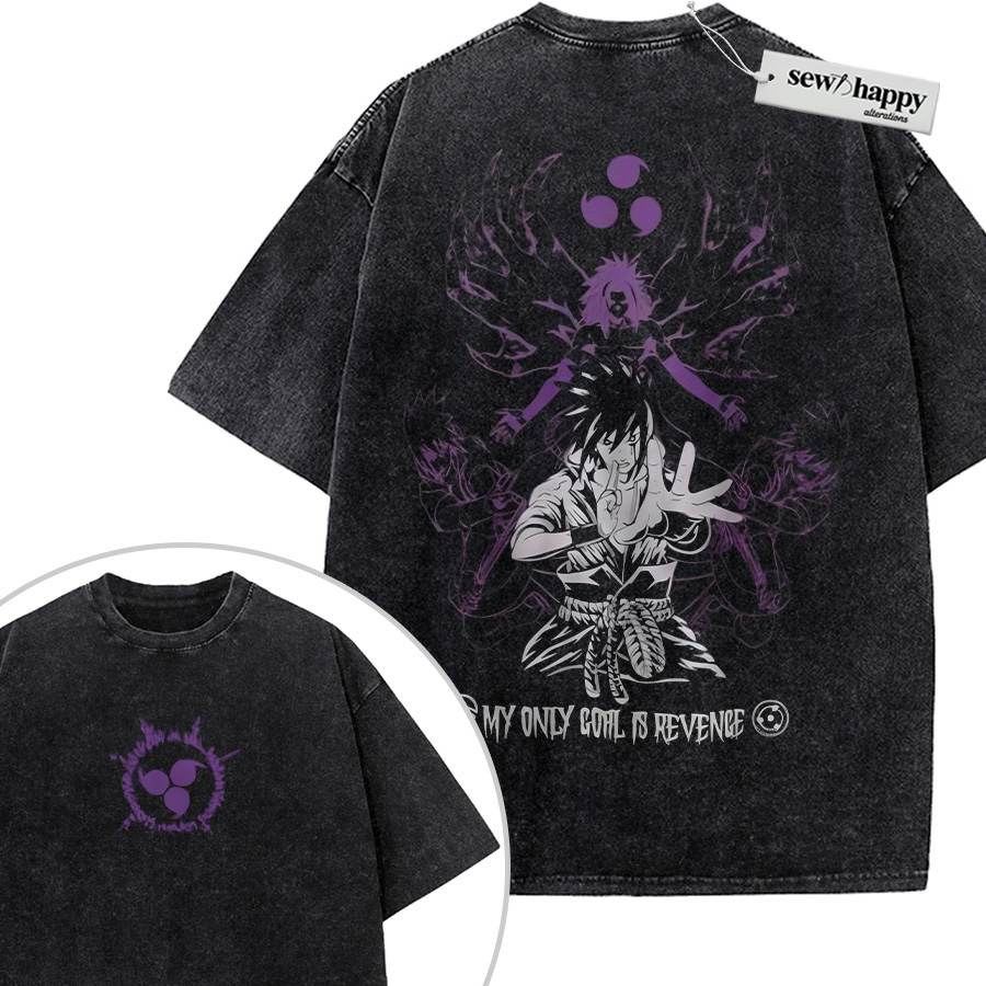 Wash Tee Sasuke Uchiha Shirt, Naruto Shirt, Anime Shirt, Vintage Tee 2-Sided