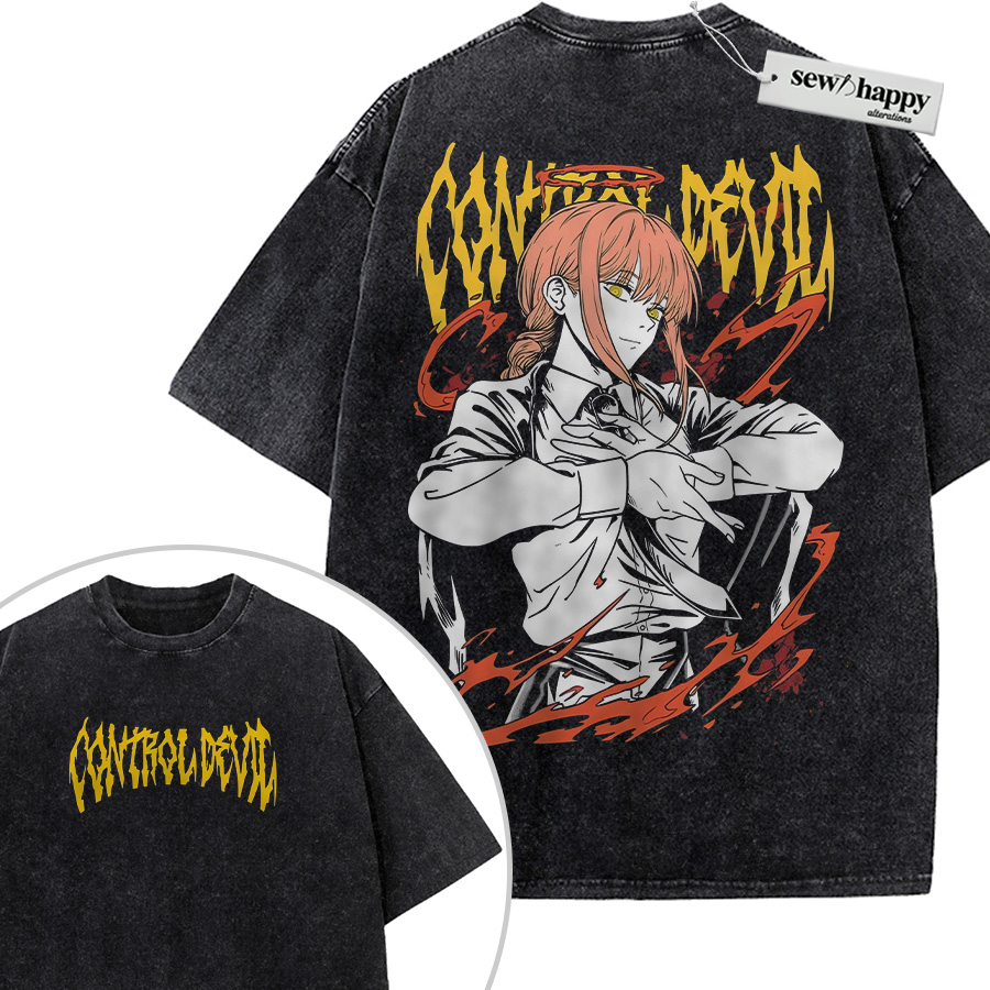 Wash Tee Makima Shirt, Chainsaw Man Shirt, Anime Shirt, Vintage T-Shirt 2-Sided