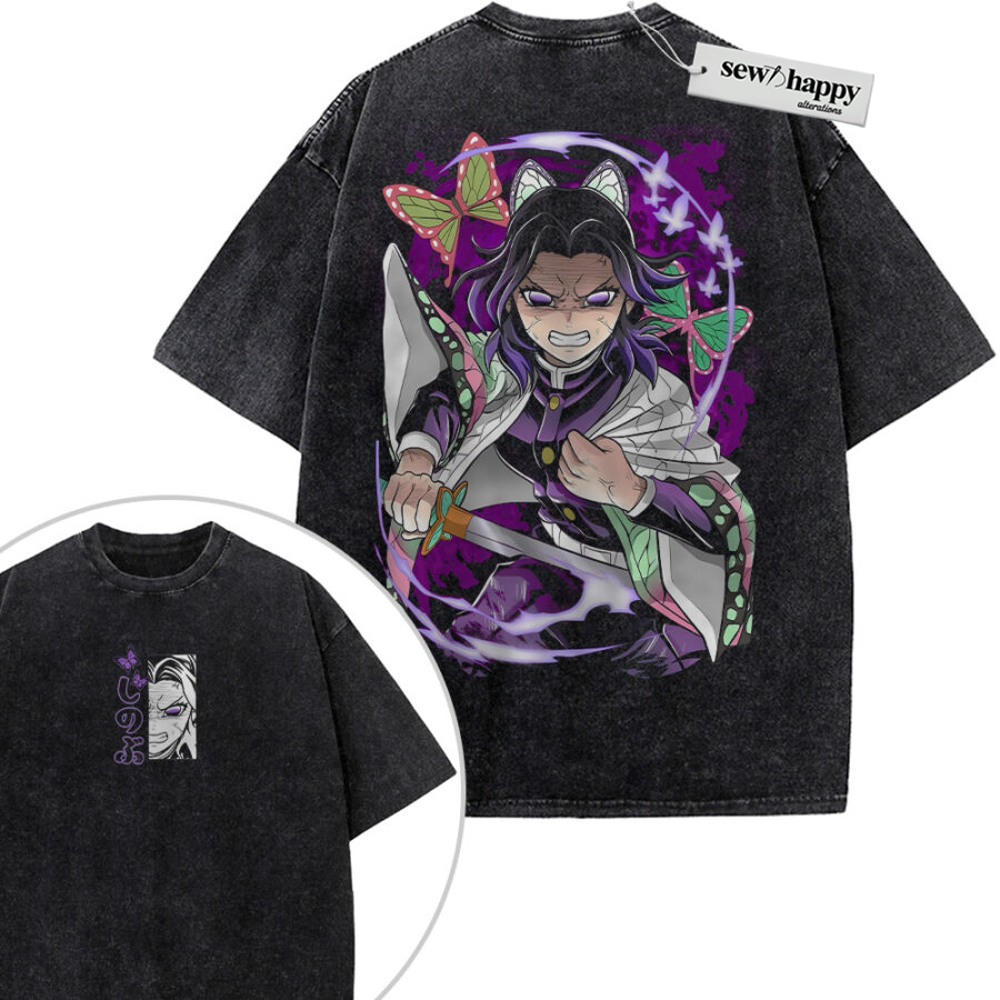 Wash Tee Shinobu Kocho Shirt, Demon Slayer Shirt, Anime Shirt, Vintage T-Shirt 2-Sided
