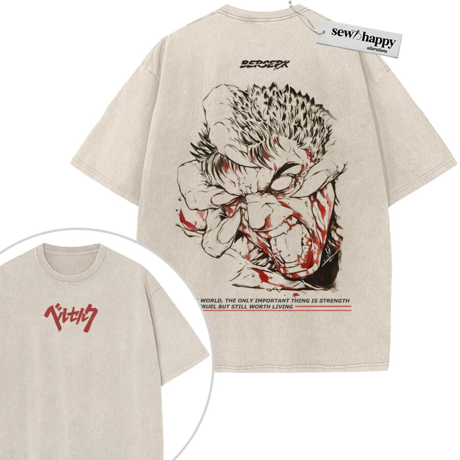 Wash Tee Guts Shirt, Berserk Shirt, Anime Shirt, Vintage T-Shirt 2-Sided