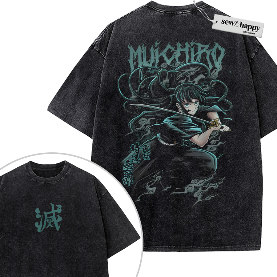 Wash Tee Muichiro Tokito Shirt, Demon Slayer Shirt, Anime Shirt, Vintage Tee 2-Sided