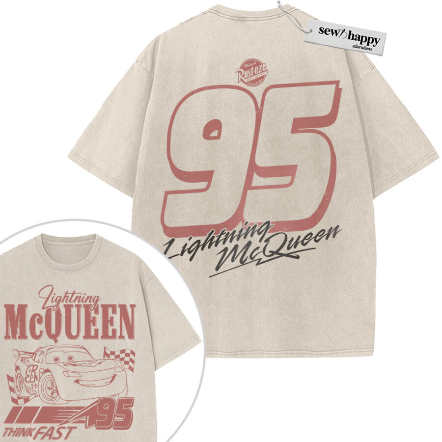 Wash Tee Lightning McQueen Shirt, Cars Shirt, Animated Shirt, Vintage T-Shirt 2-Sided
