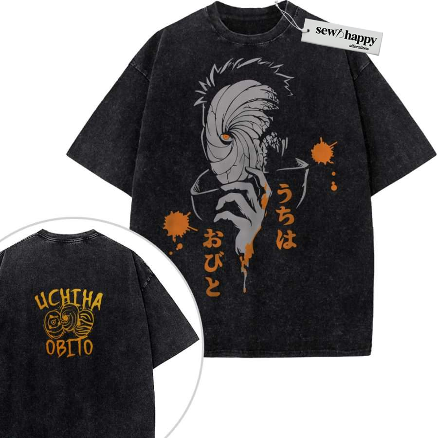 Wash Tee Obito Uchiha Shirt, Naruto Shirt, Anime Shirt, Vintage T-Shirt 2-Sided