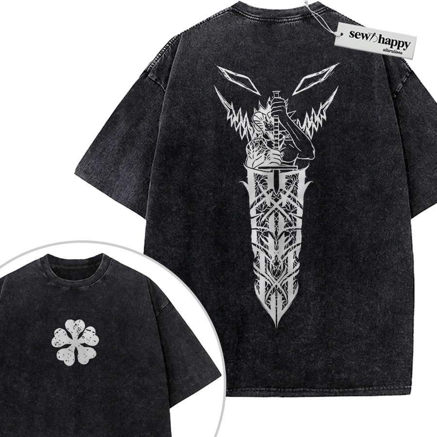 Wash Tee Asta Shirt, Black Clover Shirt, Anime Shirt, Vintage T-Shirt 2-Sided
