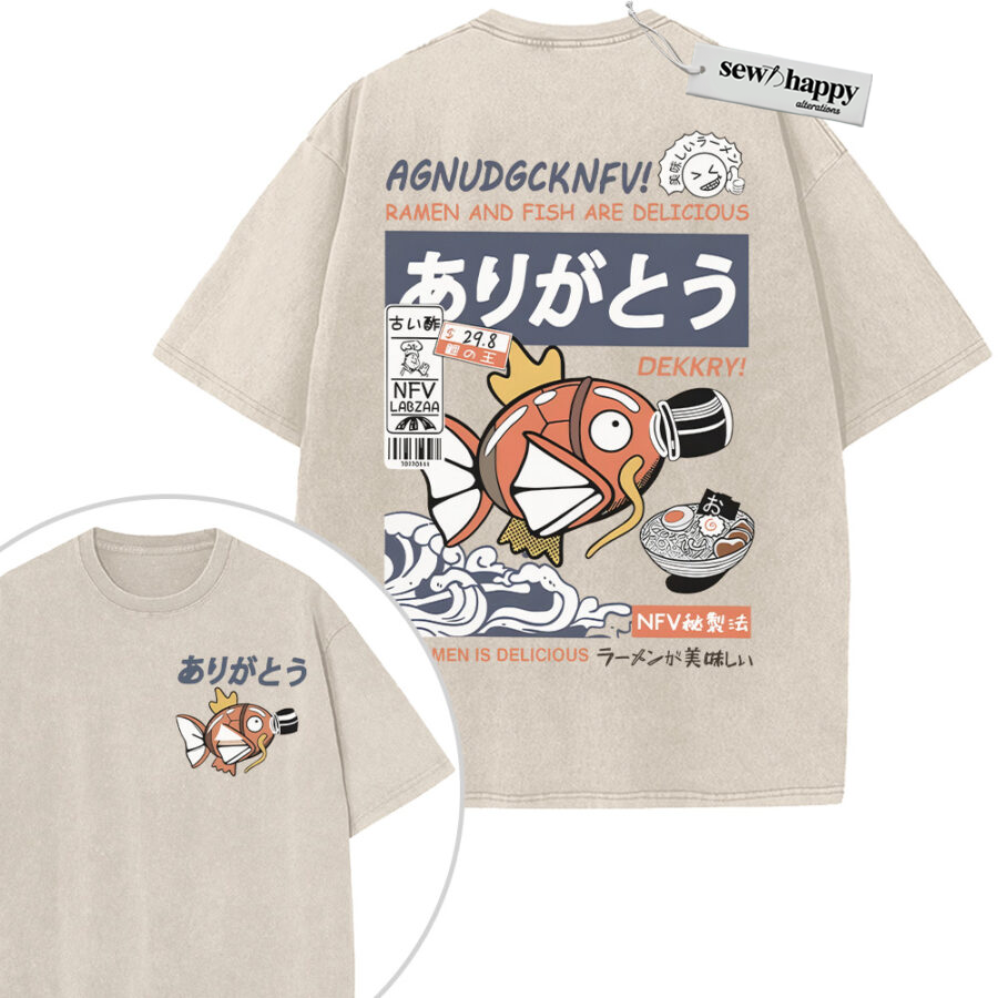 Wash Tee Magikarp Shirt, Pokemon Shirt, PKM Shirt, Anime Shirt, Vintage Tee 2-Sided