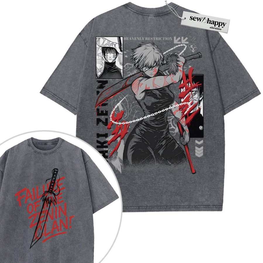 Wash Tee Maki Zenin Shirt, Jujutsu Kaisen Shirt, Anime Shirt, Vintage T-Shirt 2-Sided