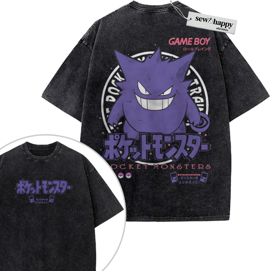 Wash Tee Gengar Shirt, Pokemon Shirt, Anime Shirt, Vintage T-Shirt 2-Sided