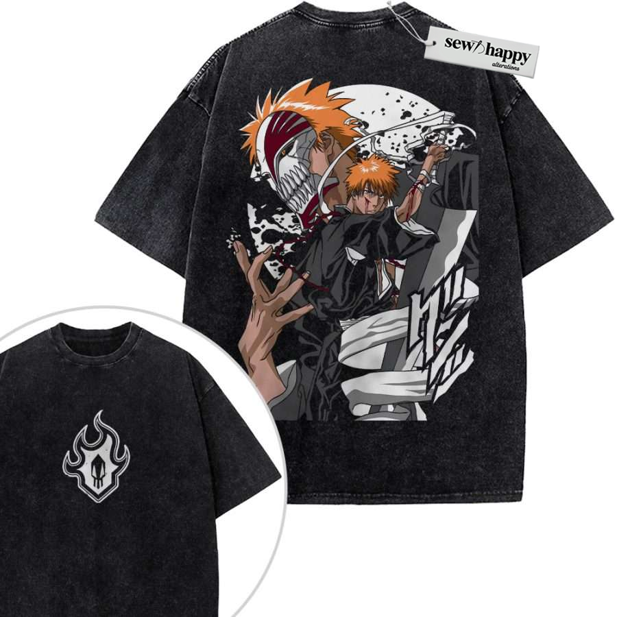 Wash Tee Ichigo Kurosaki Shirt, Bleach Shirt, Anime Shirt, Vintage T-Shirt 2-Sided