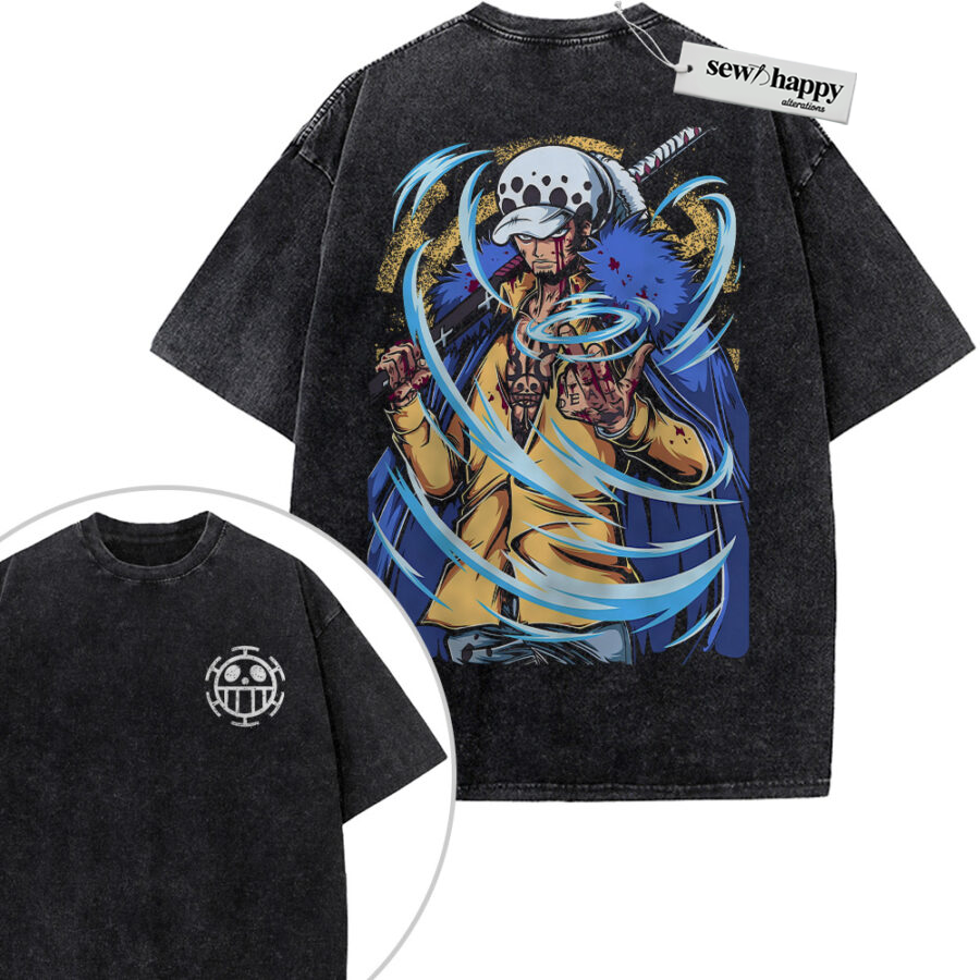 Wash Tee Trafalgar D Water Law Shirt, One Piece Shirt, Anime Shirt, Vintage T-Shirt 2-Sided