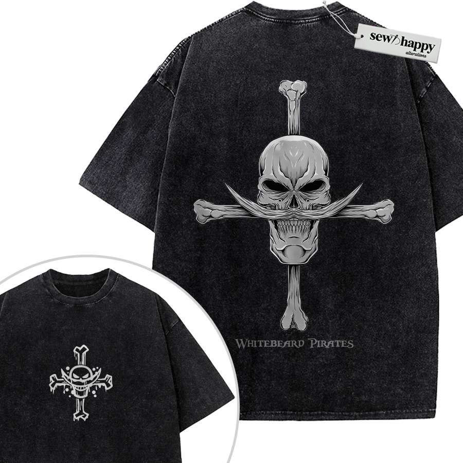 Wash Tee Whitebeard Pirates Shirt, One Piece Shirt, Anime Shirt, Vintage T-Shirt 2-Sided