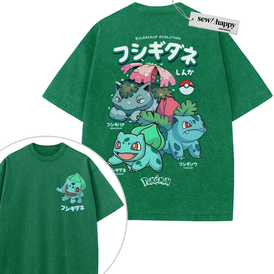 Wash Tee Bulbasaur Shirt, Ivysaur Shirt, Venusaur Shirt, Pokemon Shirt, Anime Shirt, Vintage T-Shirt 2-Sided