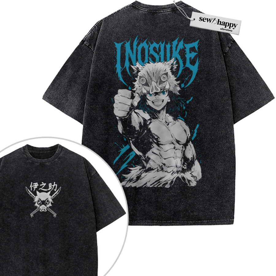 Wash Tee Inosuke Hashibira Shirt, Demon Slayer Shirt, Anime Shirt, Vintage T-Shirt 2-Sided