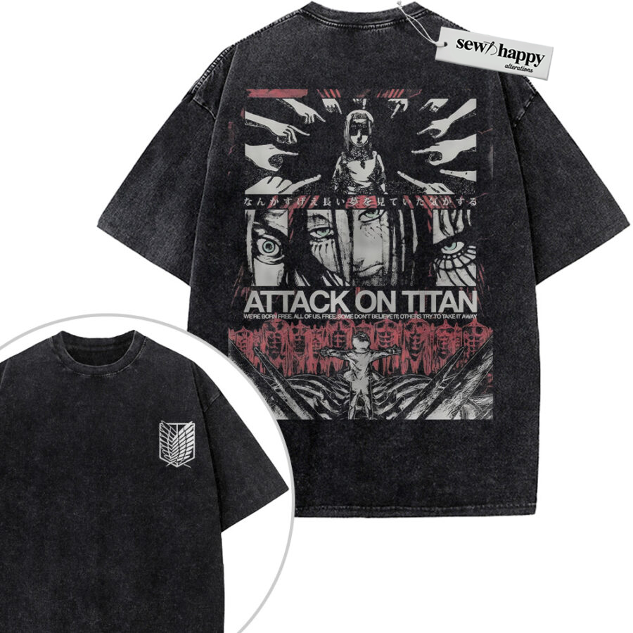 Wash Tee Attack on Titan Shirt, AOT Shirt, Anime Shirt, Vintage T-Shirt 2-Sided
