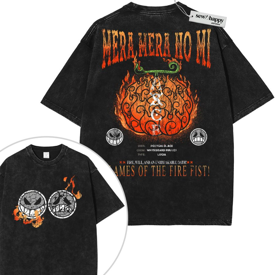 Wash Tee Portgas D Ace Shirt, One Piece Shirt, Anime Shirt, Vintage T-Shirt 2-Sided