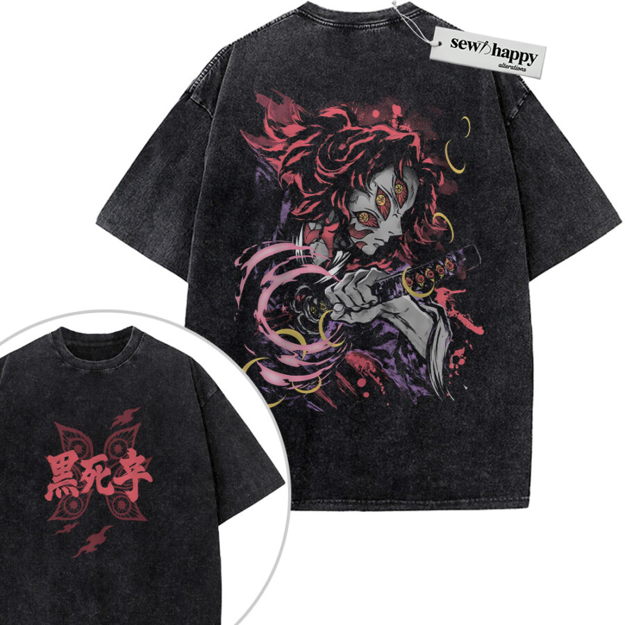 Wash Tee Kokushibo Shirt, Demon Slayer Shirt, Anime Shirt, Vintage T-Shirt 2-Sided